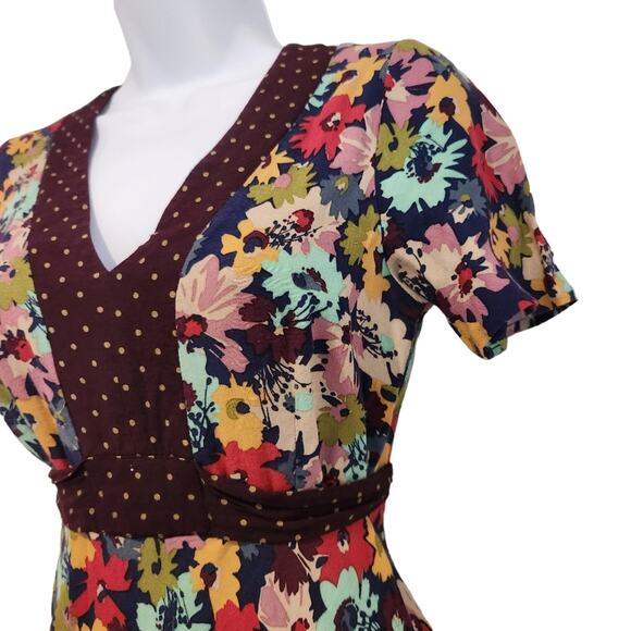 Boden Dress Size 4 Floral Tea Dress Tie Waist Short Sleeve - Picture 4 of 11
